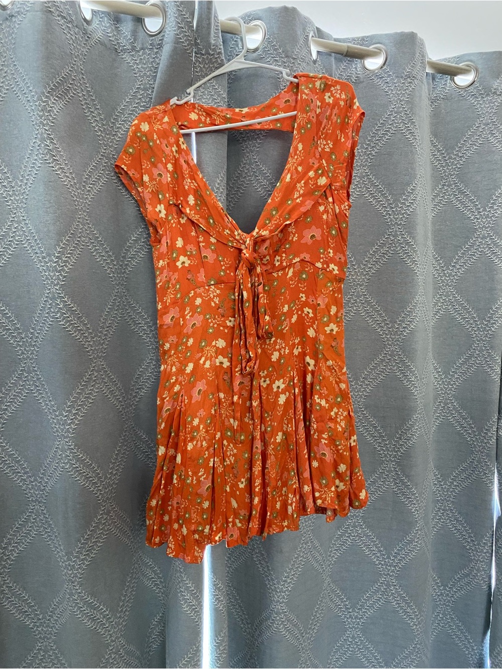 Free People Orange Floral Tie-Front Mini Dress - Picture 2 of 7